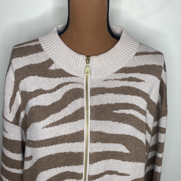Varley Anthro Mayberry Zip wool blend longline cardigan in cobweb doe zebra sz S - Picture 7 of 15